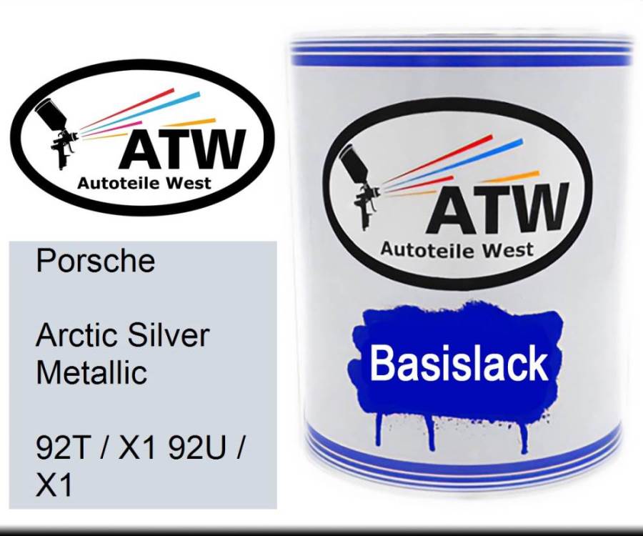 Porsche, Arctic Silver Metallic, 92T / X1 92U / X1: 1L Lackdose, von ATW Autoteile West.
